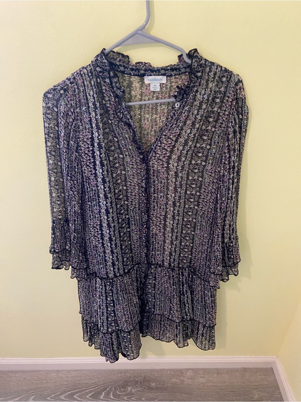 Sundance black and purple floral tiered dress
